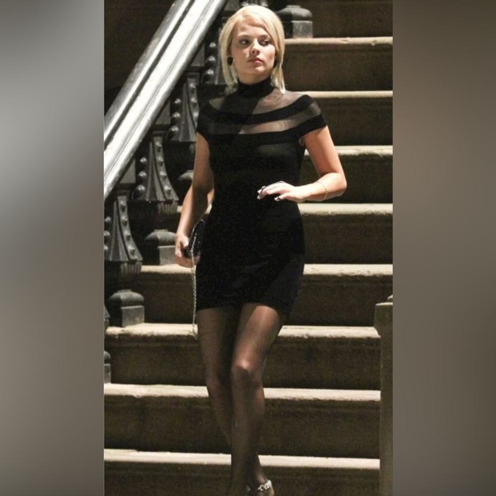 Tadashi Vintage Black Sheer Mesh Velvet Dress